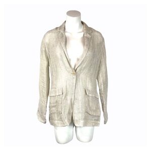 Eileen Fisher Sheer Beige Linen Single Button Oversized Blazer Size Small